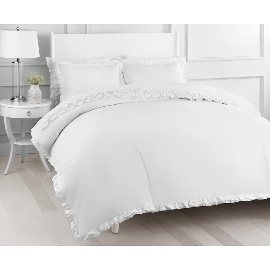 Percale Cotton Crisp Double Ruffle Duvet Cover Set