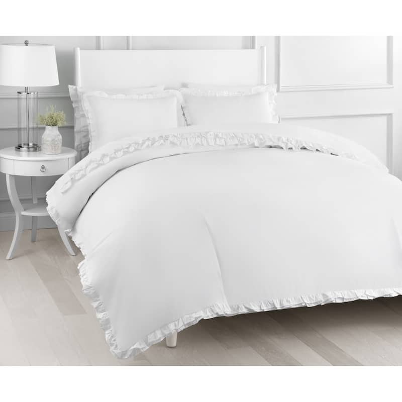 Percale Cotton Crisp Double Ruffle Duvet Cover Set