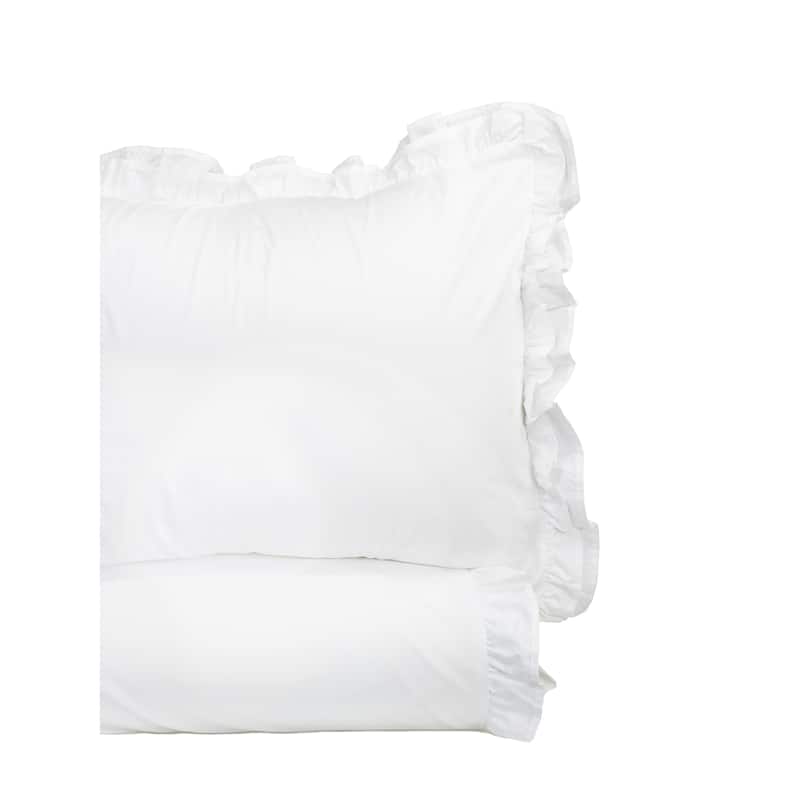 Percale Cotton Crisp Double Ruffle Duvet Cover Set