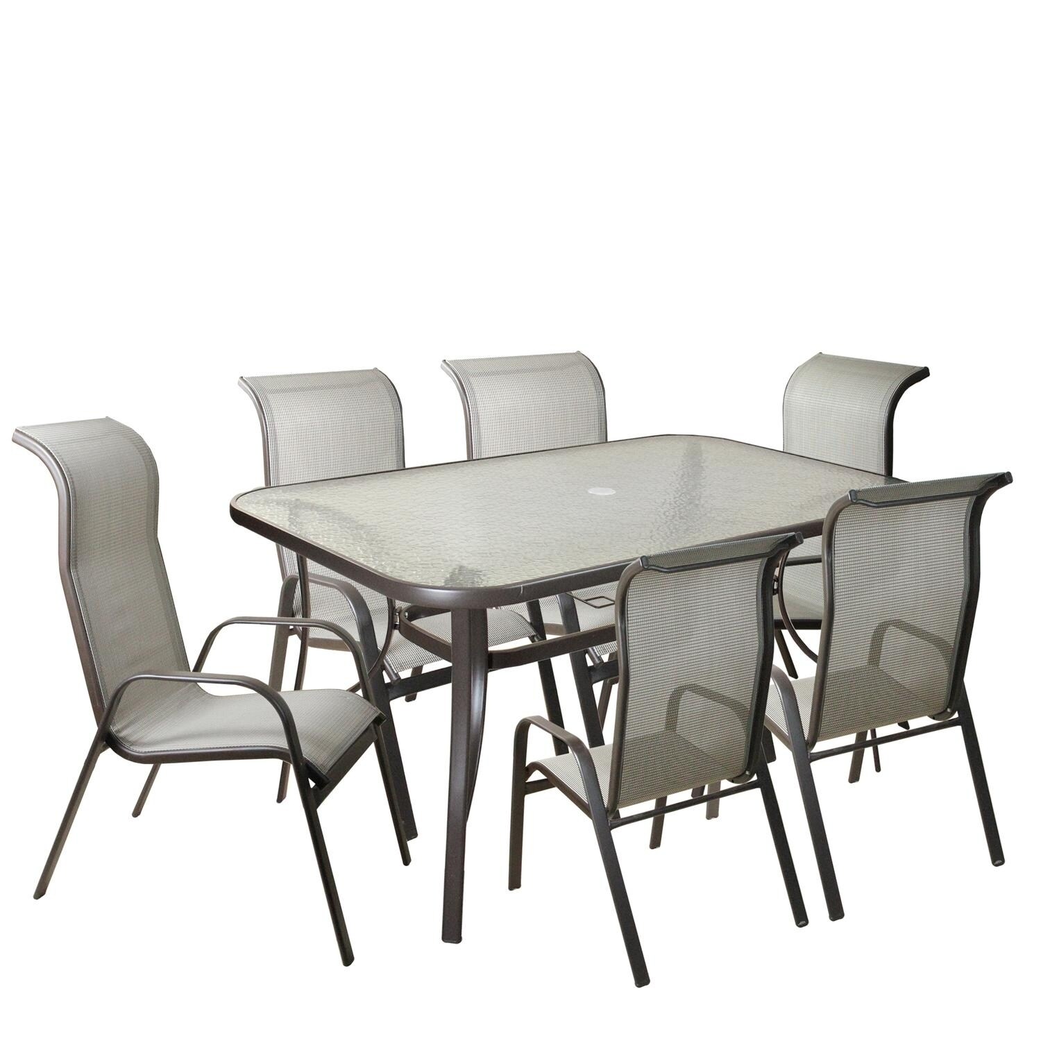 Shop 7 Piece Brown Outdoor Steel And Textilene Mesh Patio Dining Set Overstock 23576526