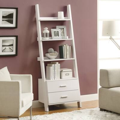 White Ladder Bookcase with Drawers