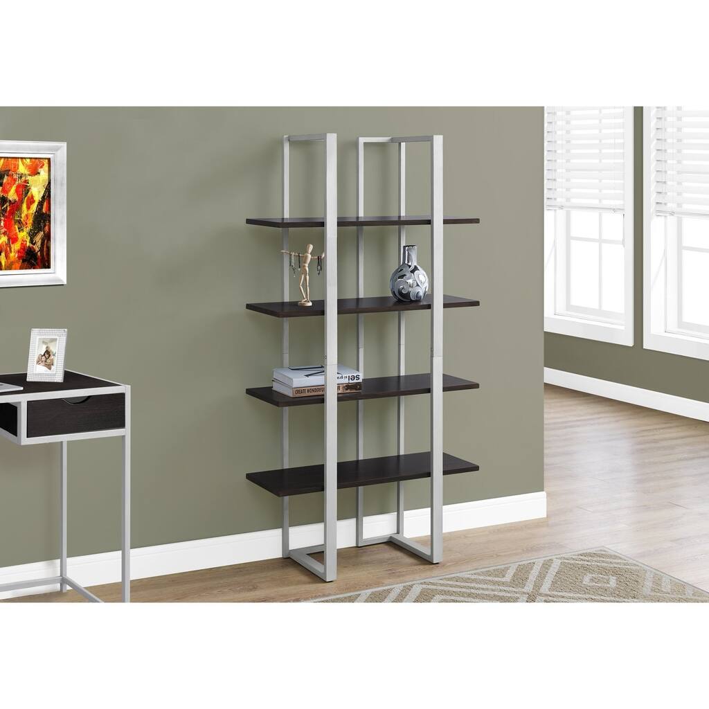 Cappuccino and Silver 60-inch High Bookcase