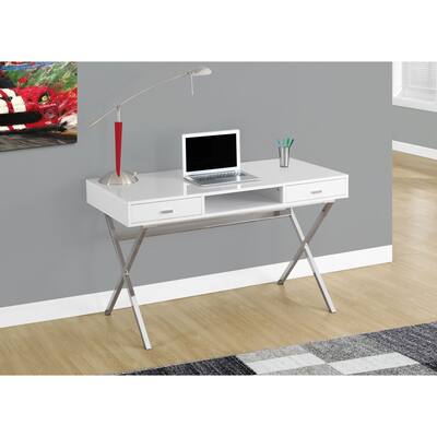 Glossy White and Chrome Metal 48-inch Computer Desk