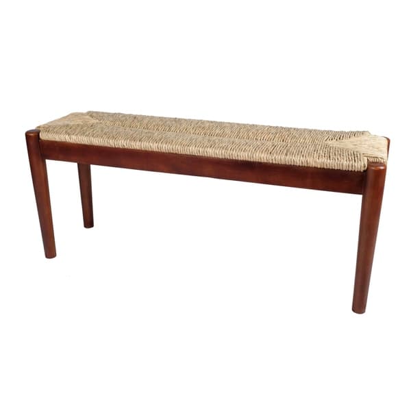 Stylecraft Indoor Outdoor Seagrass Bench Dark Natural Wood Finish Frame Overstock 23576828