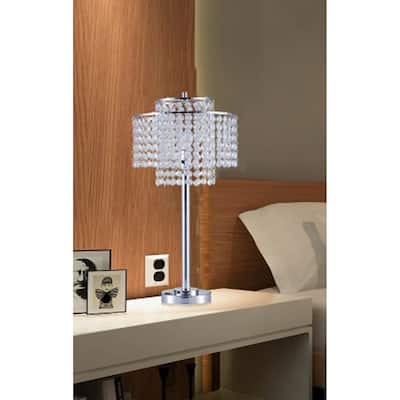2 Tier Holly Glam Silver Metal Table Lamp with USB Charge Port