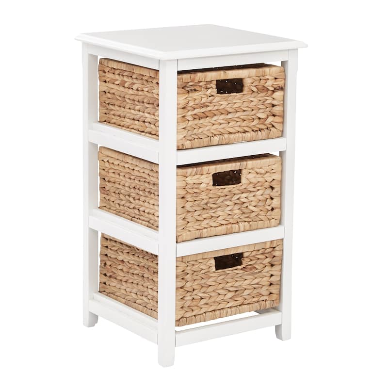 Seabrook Three-Tier Storage Unit With White Finish and Natural Baskets