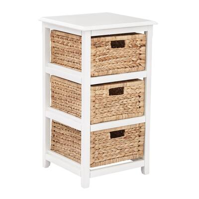 Seabrook Three-Tier Storage Unit With White Finish and Natural Baskets