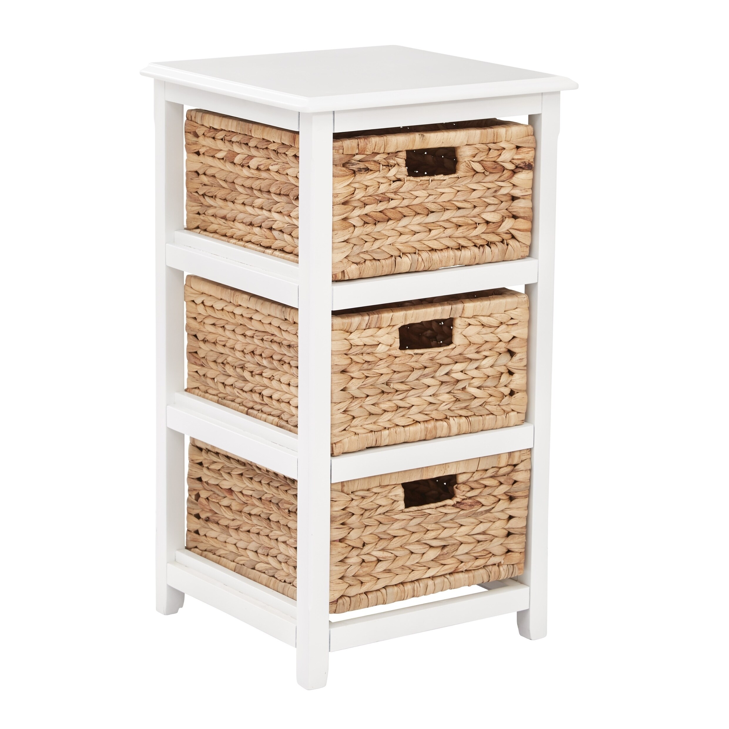 Seabrook Three-Tier Storage Unit With White Finish and Natural Baskets