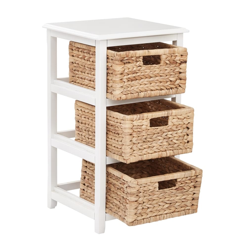 Seabrook Three-Tier Storage Unit With White Finish and Natural Baskets