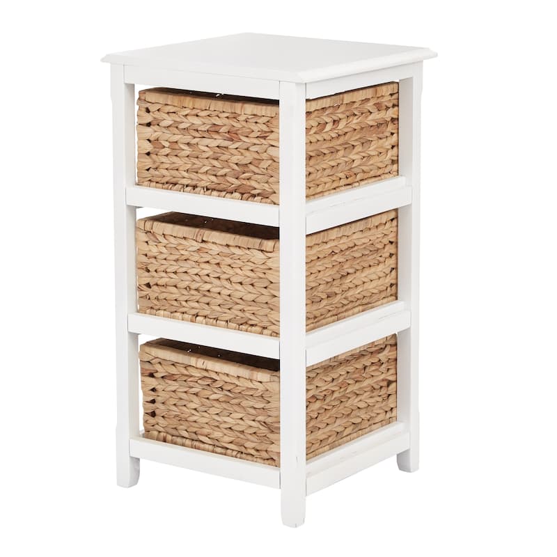 Seabrook Three-Tier Storage Unit With White Finish and Natural Baskets