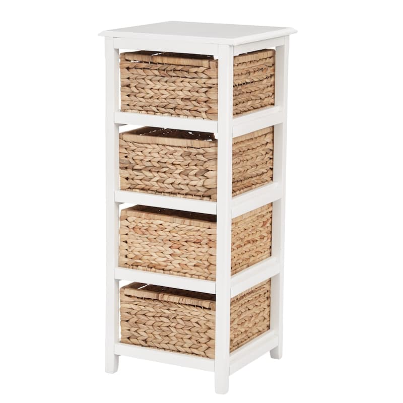 Seabrook Four-Tier Storage Unit With White Finish and Natural Baskets