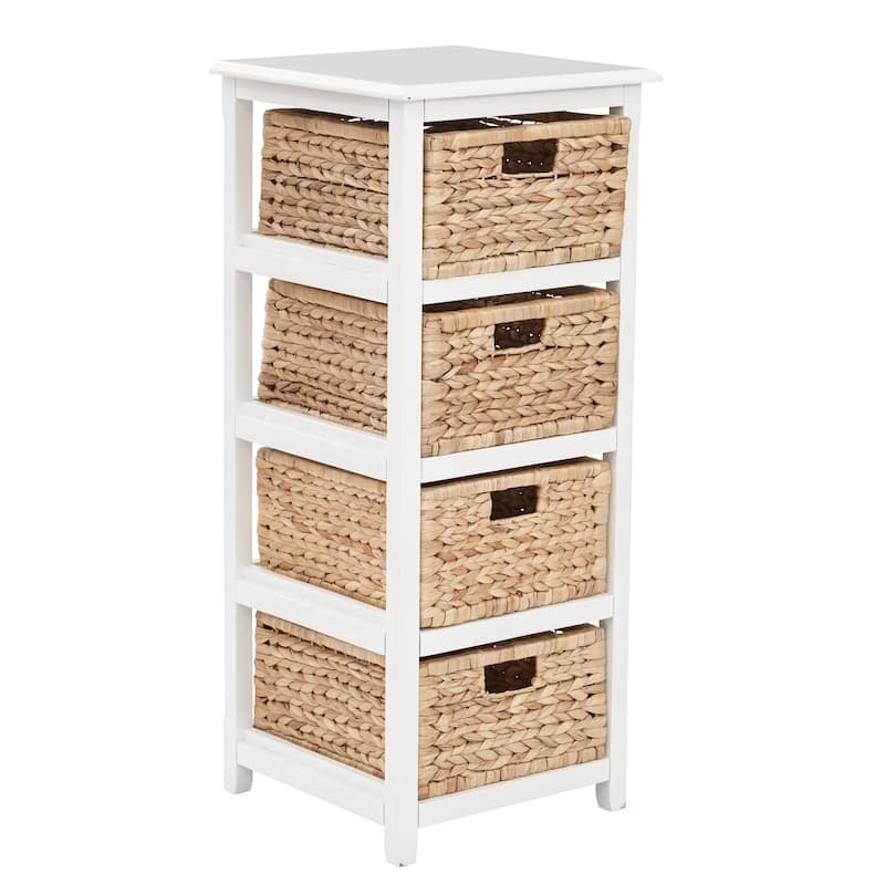 Seabrook Four-Tier Storage Unit With White Finish and Natural Baskets