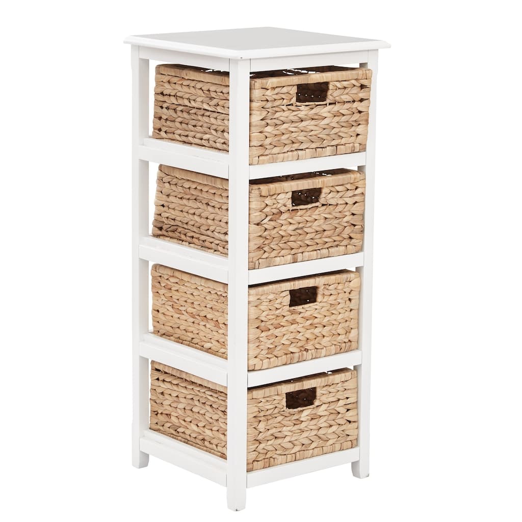 Seabrook Four-Tier Storage Unit With White Finish and Natural Baskets