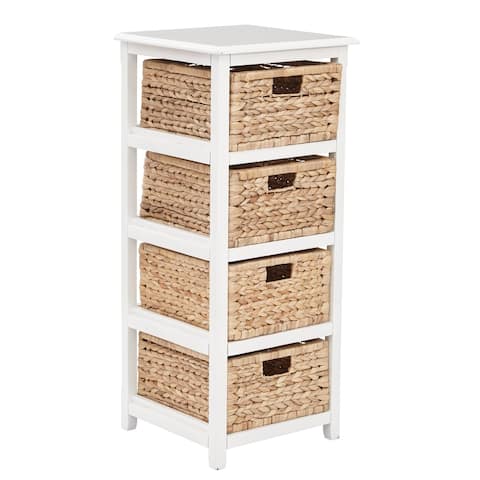 Seabrook Four-Tier Storage Unit With White Finish and Natural Baskets