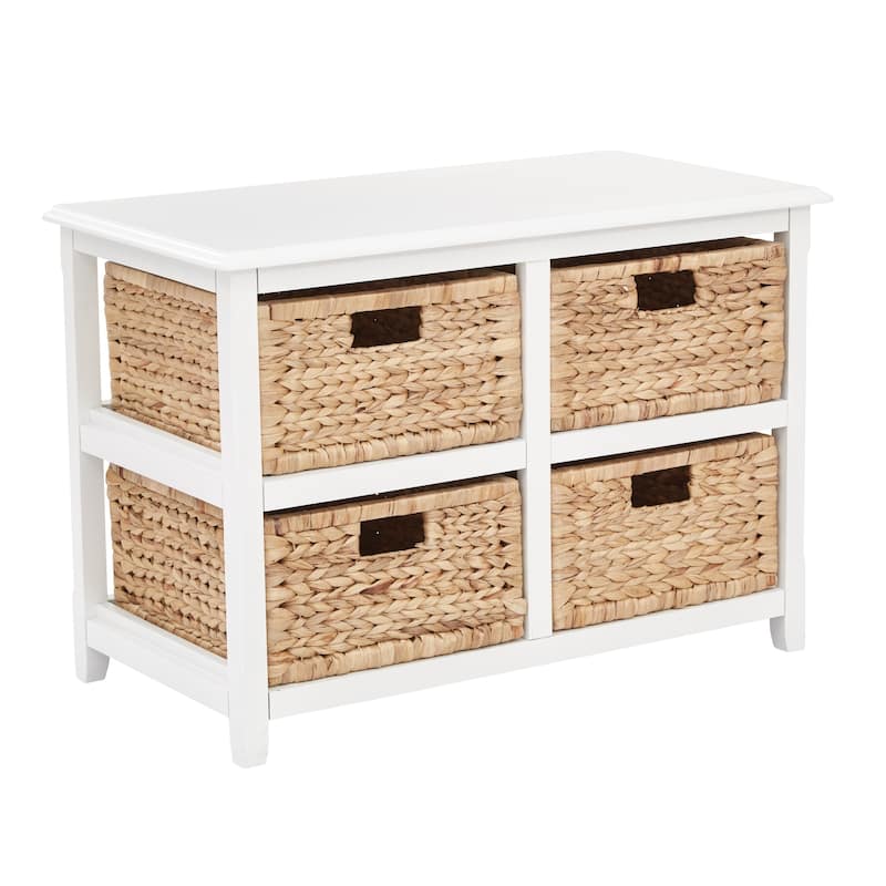Seabrook Two-Tier Storage Unit and Natural Baskets - White