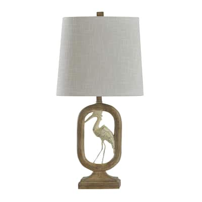 StyleCraft Crane Distressed Light Brown Table Lamp - Off White Shade