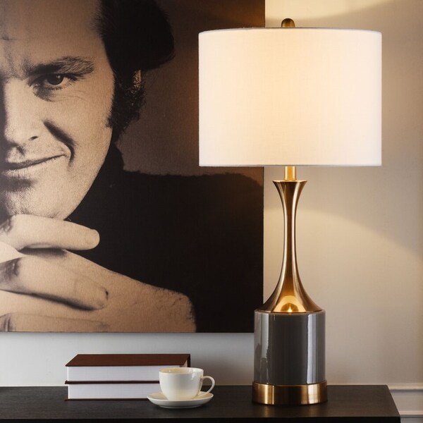 grey and copper bedside lamp