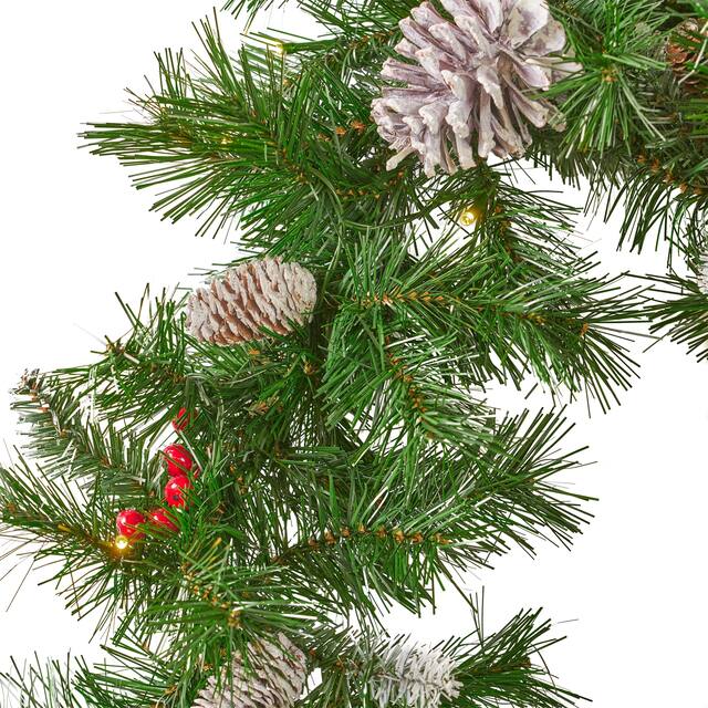 9-ft Mixed Spruce Clear LED Artificial Christmas Garland with Frosted Branches Red Berries Pinecones by Christopher Knight Home