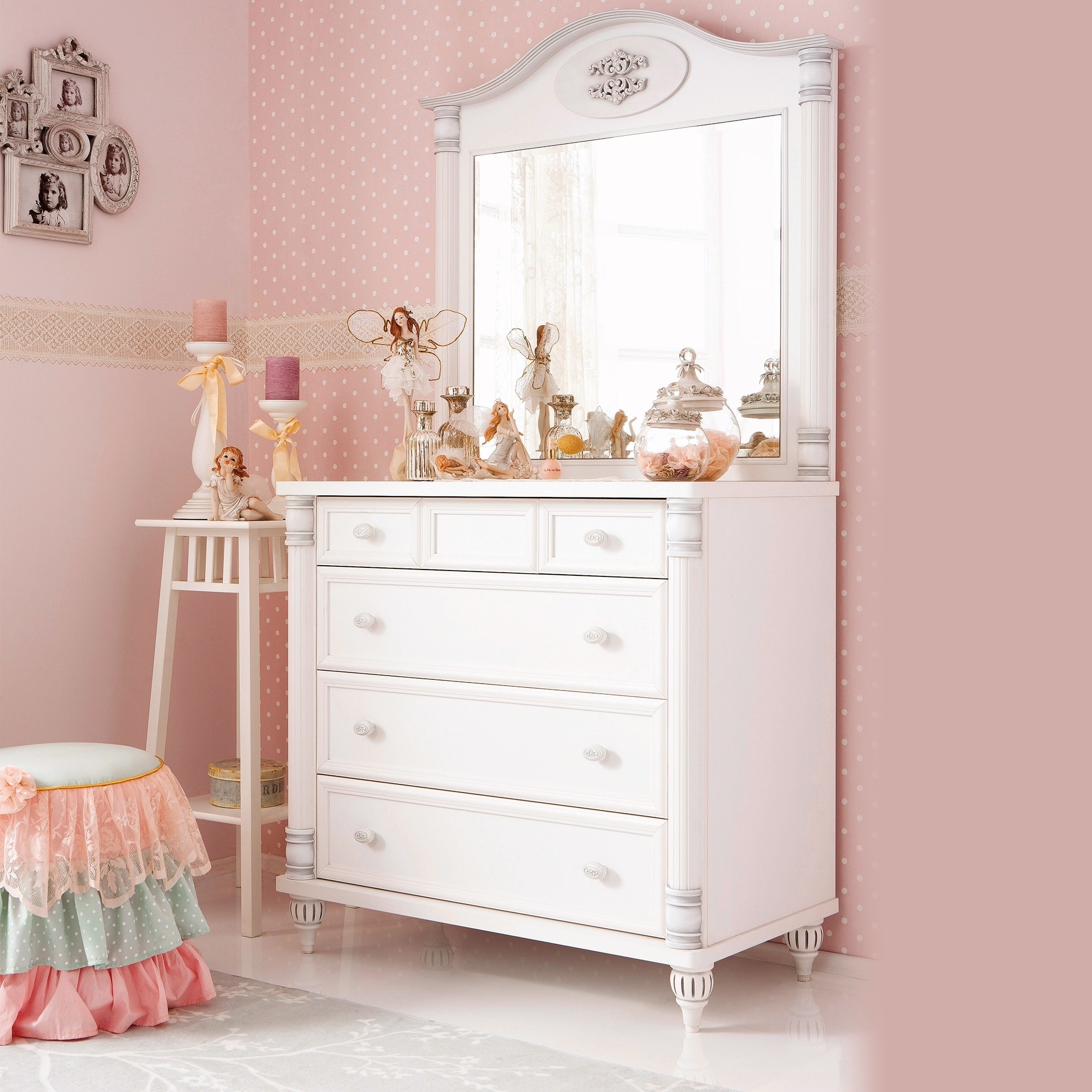 Shop Cilek Romantic 4 Drawer White Wood Dresser With Mirror Free