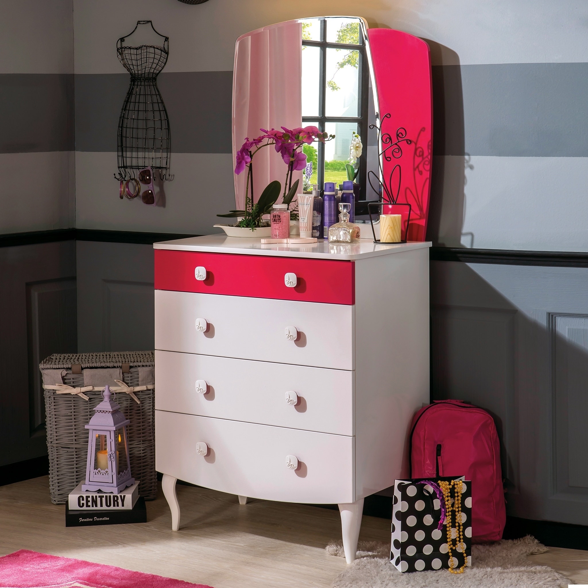 Shop Cilek Rosa Pearl White And Purple Wood 4 Drawer Dresser With