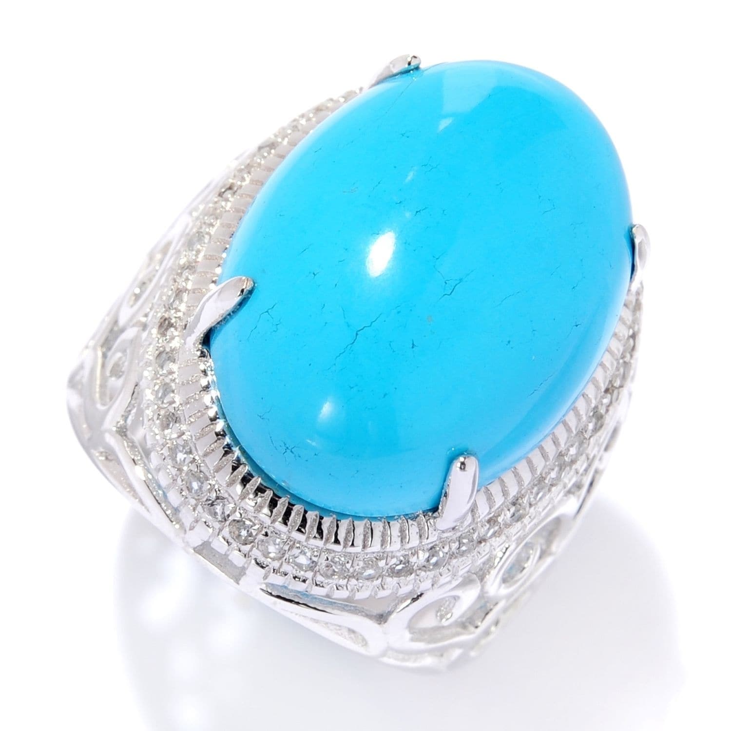 Pinctore Sterling Silver Sonora Beauty Turquoise & White Topaz Ring