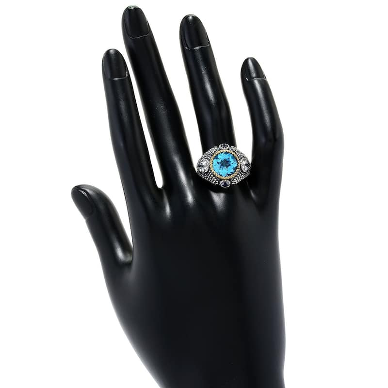 Sterling Silver 5.20ctw Swiss Blue Topaz & Multi Gem Beaded Ring