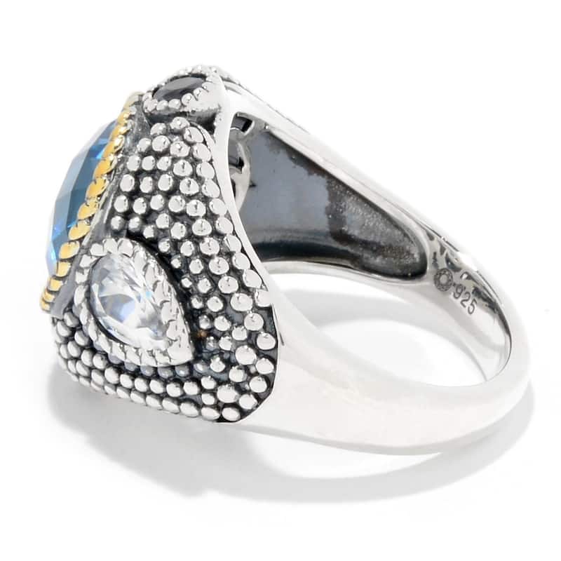 Sterling Silver 5.20ctw Swiss Blue Topaz & Multi Gem Beaded Ring