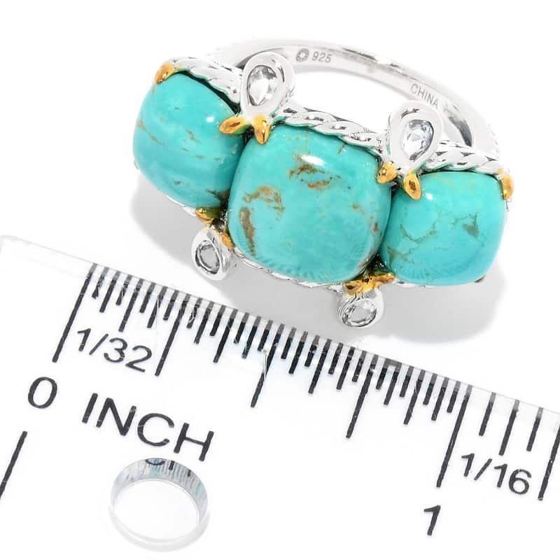 Sterling Silver Tyrone Turquoise & White Topaz Ring