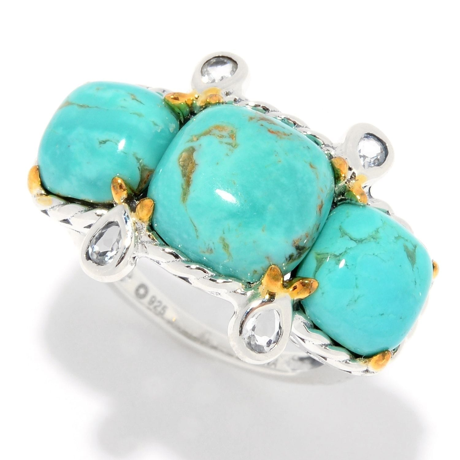 Pinctore Sterling Silver Tyrone Turquoise & White Topaz Ring