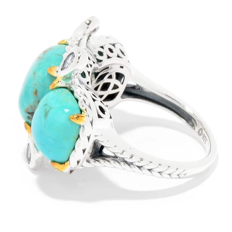 Sterling Silver Tyrone Turquoise & White Topaz Ring