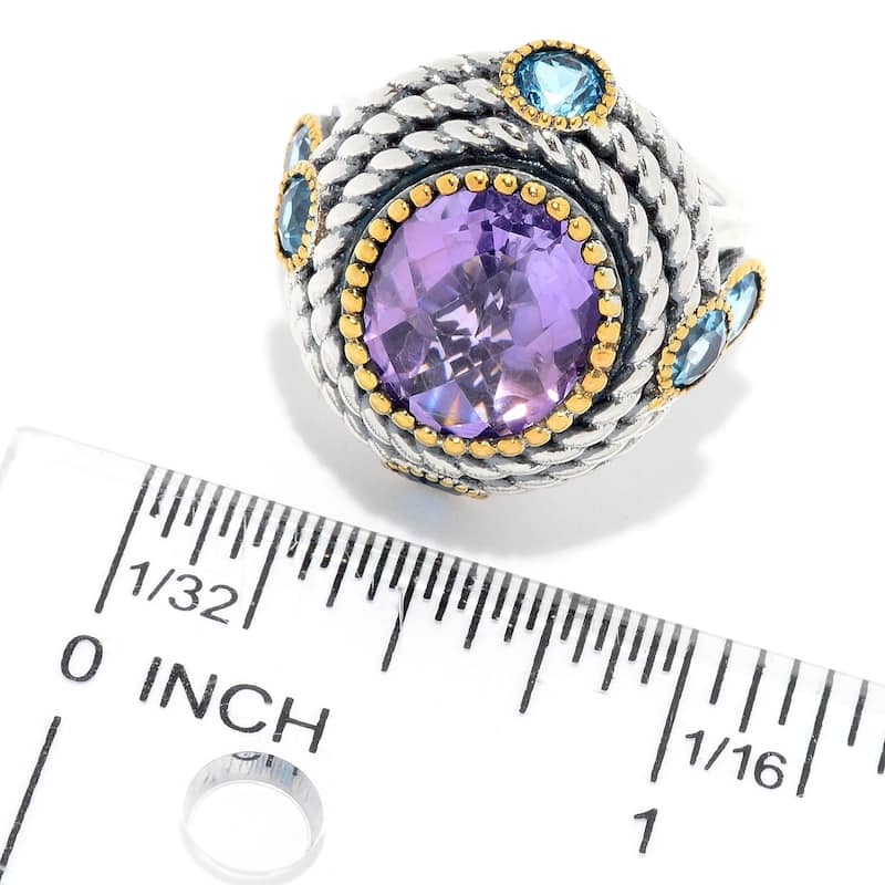 6.80ctw Pink Amethyst & Swiss Blue Topaz Halo Ring