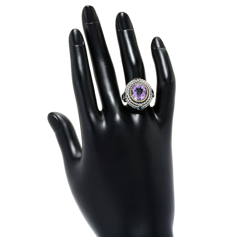 6.80ctw Pink Amethyst & Swiss Blue Topaz Halo Ring