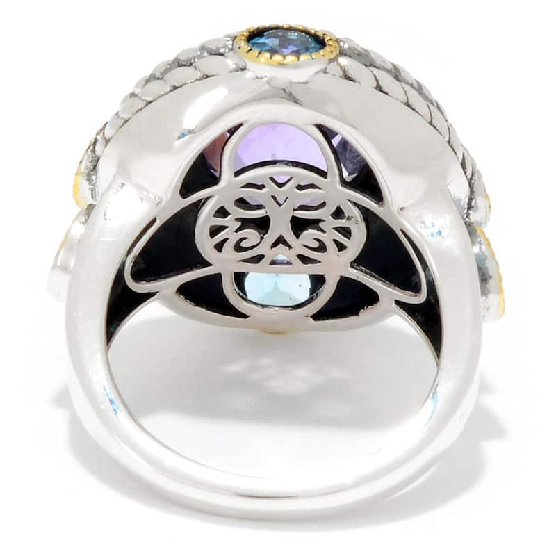 6.80ctw Pink Amethyst & Swiss Blue Topaz Halo Ring