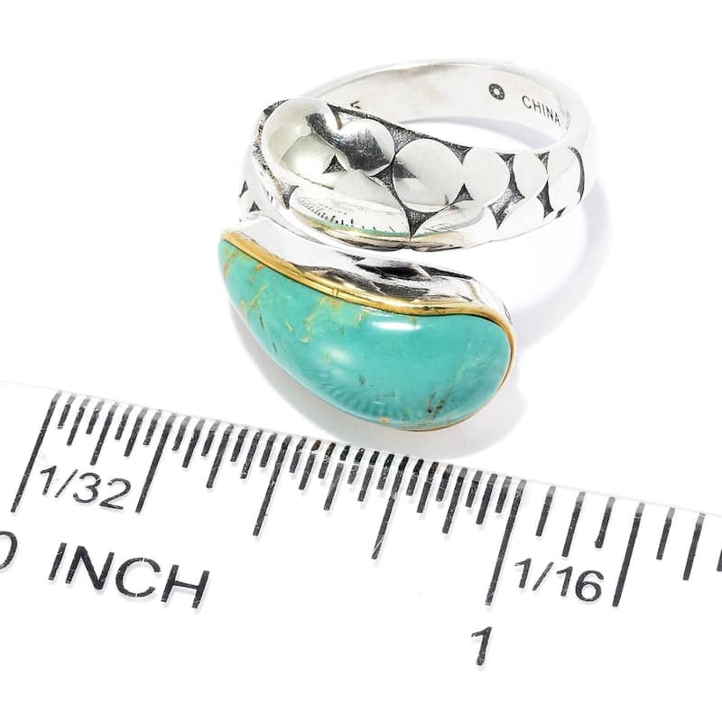 Sterling Silver 17.5 x 6.5mm Tyrone Turquoise Bypass Ring