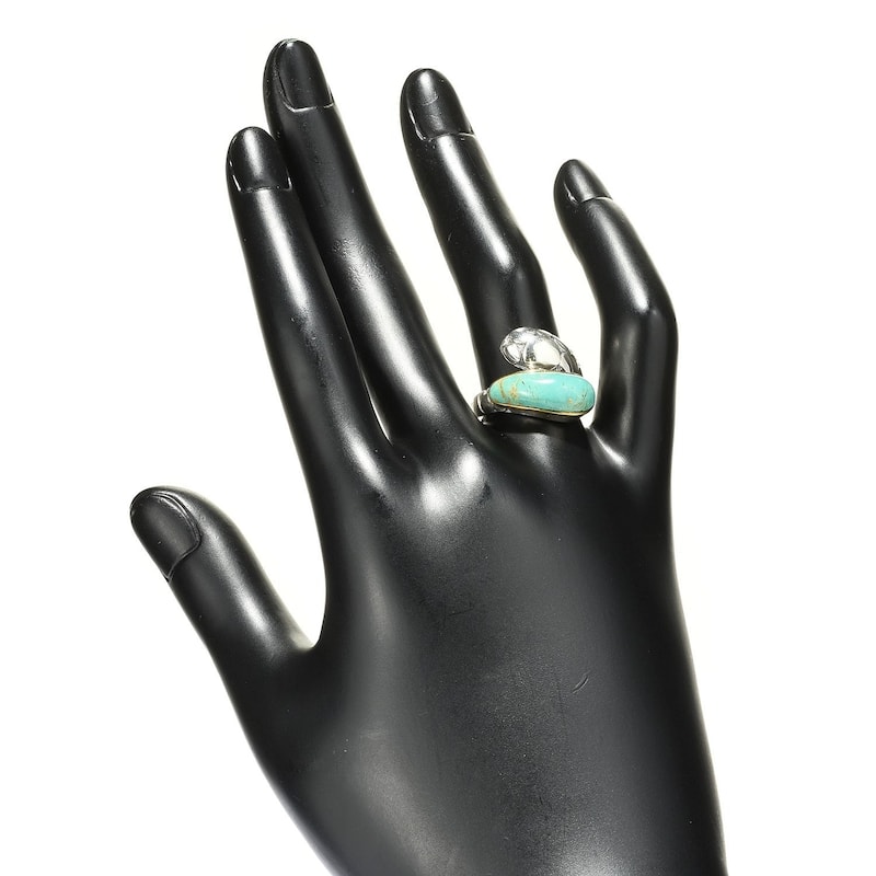 Sterling Silver 17.5 x 6.5mm Tyrone Turquoise Bypass Ring