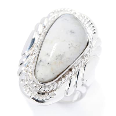 Sterling Silver 22 x 10.5mm White Buffalo Quartz Ring