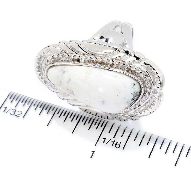 Sterling Silver 22 x 10.5mm White Buffalo Quartz Ring