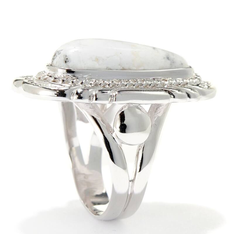 Sterling Silver 22 x 10.5mm White Buffalo Quartz Ring