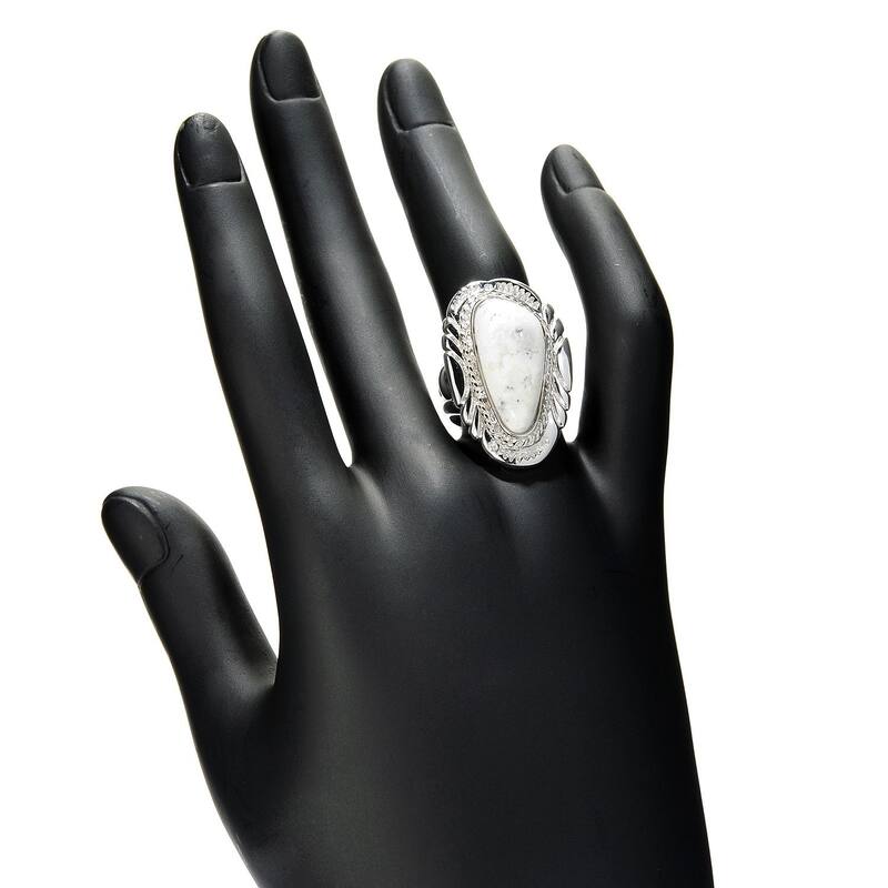 Sterling Silver 22 x 10.5mm White Buffalo Quartz Ring