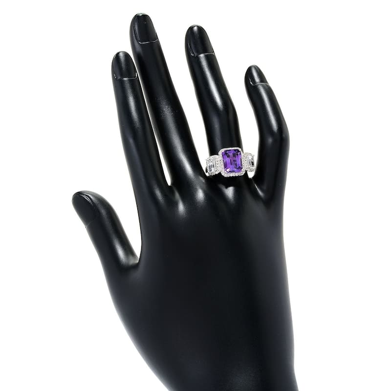 Sterling Silver 4.35ctw African Amethyst & White Topaz Ring