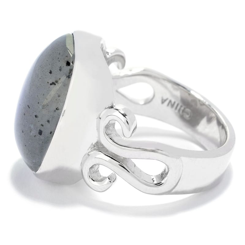 Sterling Silver Cushion Shaped Labradorite Scrollwork Ring
