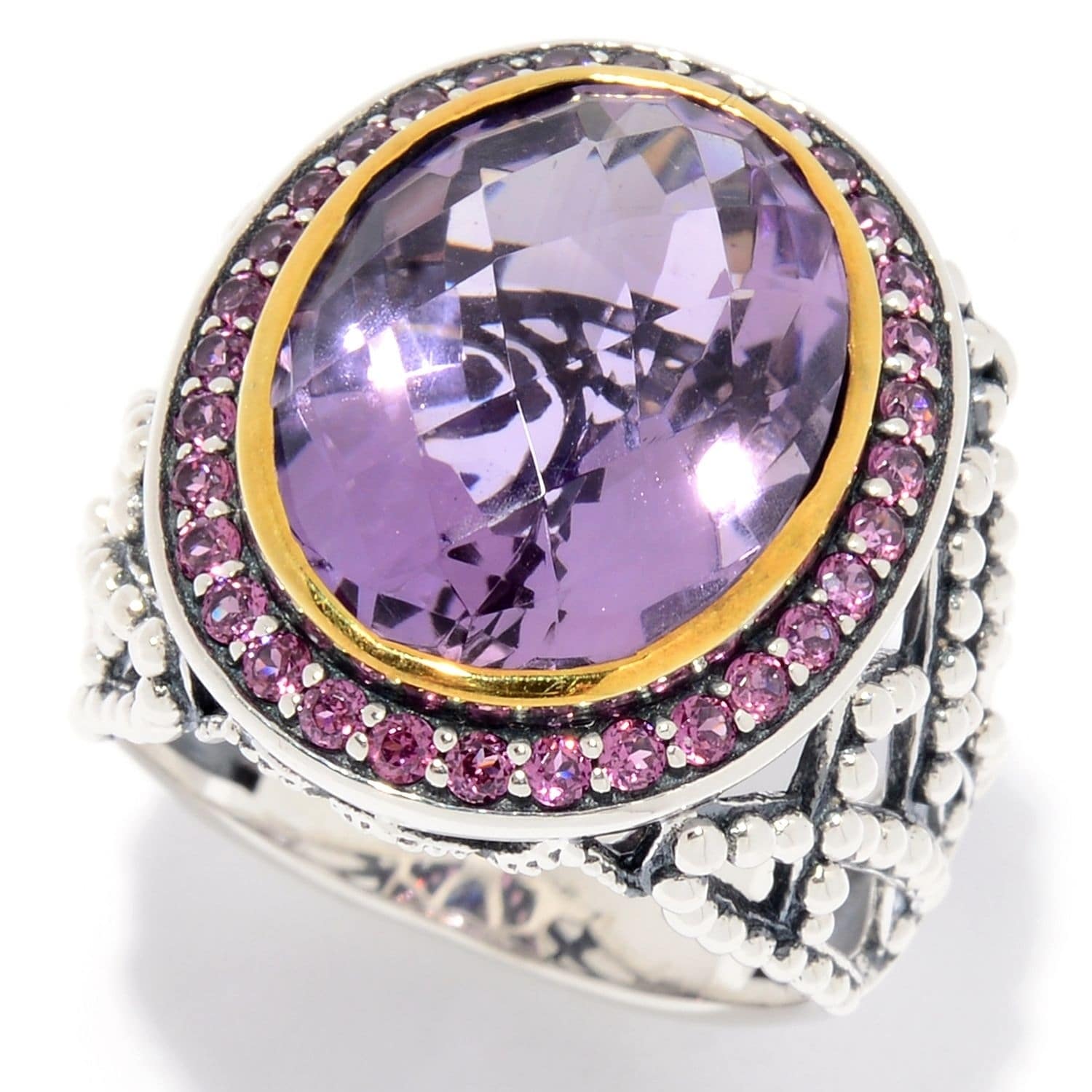 Pinctore Sterling Silver 8.14ctw Oval Pink Amethyst & Rhodolite Ring