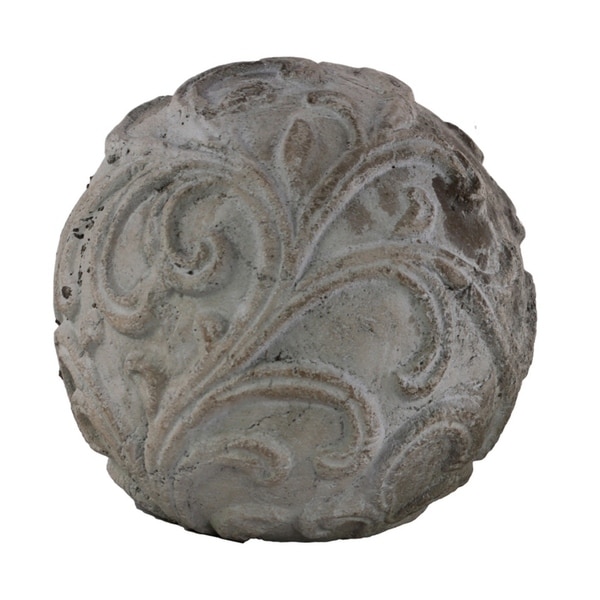 Urban Trends Cement Ornamental Sphere with Embossed Swirl Design in Washed Finish, Large - Gray