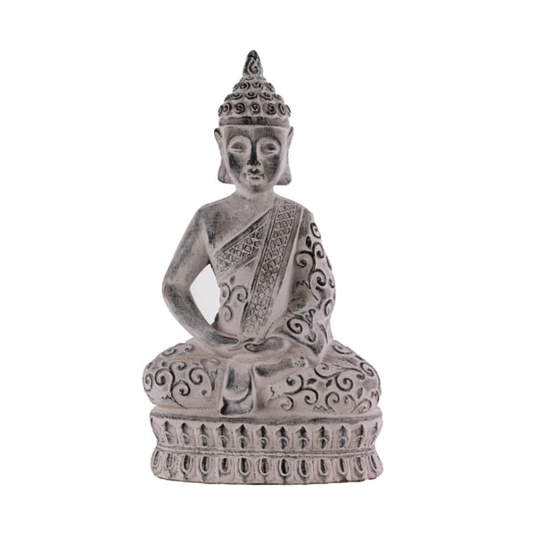 Urban Trends Cement Meditating Buddha Figurine with Pointed Ushnisha in Dhyana Mudra on Double Lotus Base Washed Finish, Gray