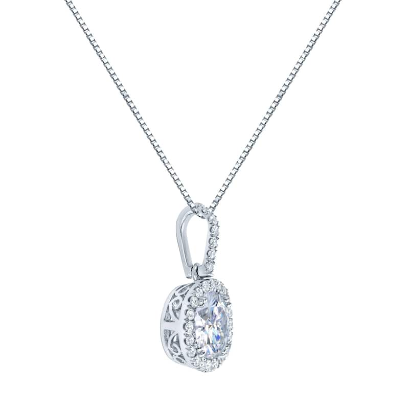 Auriya 14k Gold 1ct Halo Moissanite and Diamond Necklace 1/6ct TDW