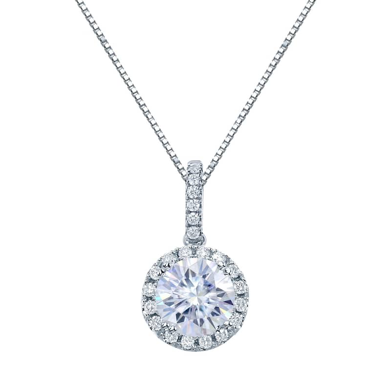 Auriya 14k Gold 1ct Halo Moissanite and Diamond Necklace 1/6ct TDW