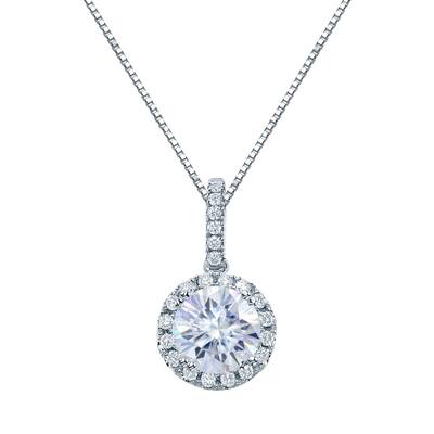 Auriya 14k Gold 1ct Halo Moissanite and Diamond Necklace 1/6ct TDW