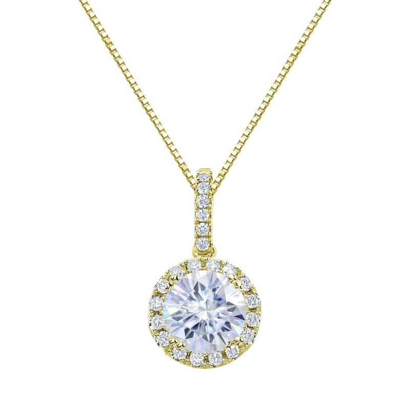 Auriya 14k Gold 1ct Halo Moissanite and Diamond Necklace 1/6ct TDW
