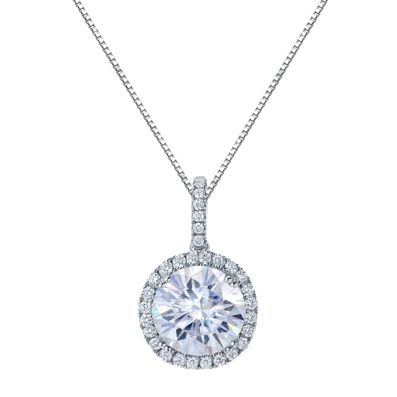 Auriya 14k Gold 3ct Halo Moissanite and Diamond Necklace 1/3ct TDW
