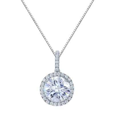 Auriya 14k Gold 3ct Halo Moissanite and Diamond Necklace 1/3ct TDW